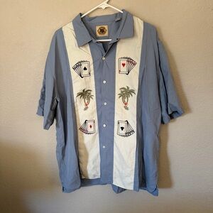 Pusser’s West Indies Shirt Men L Silk Cotton Casino Cards Palm Tree Hawaiian